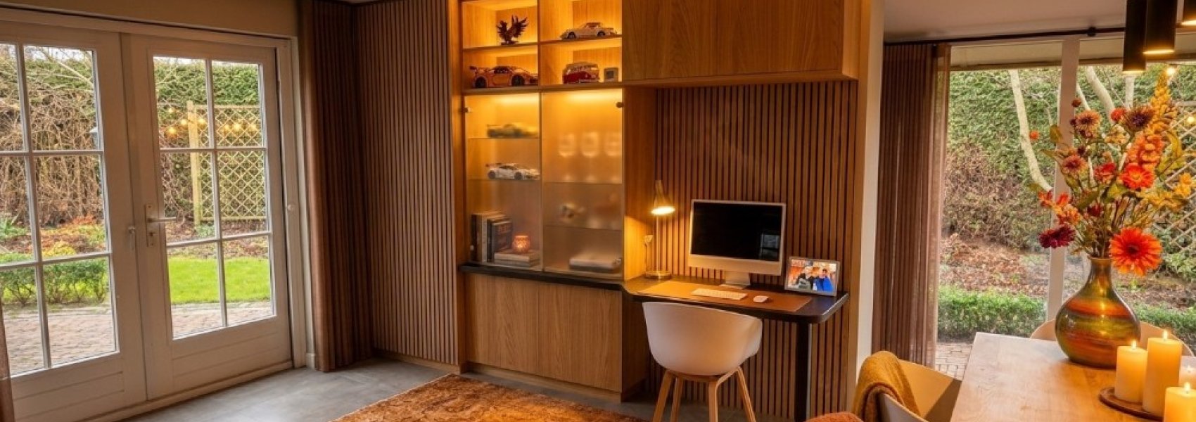 Ben je op zoek naar de perfecte balans tussen functionaliteit, akoestiek en een high-end uitstraling? Bij dit recente project van Doelbeek Interieur laten we zien hoe een doordacht ontwerp een ruimte volledig kan transformeren. Dit tv-wandmeubel met geïntegreerde werkplek is niet zomaar een kast; het is een statement van vakmanschap en sfeer.  De Perfecte Match: Shinnoki & Aangenaam Akoestiek De basis van dit meubel ligt in de zorgvuldige materiaalkeuze. Voor een naadloze en luxe uitstraling hebben we gekozen voor twee topmaterialen die elkaar versterken:  Shinnoki Natural Oak: Dit gefineerde plaatmateriaal staat bekend om zijn consistente kleur en prachtige, natuurlijke houtstructuur. Het geeft het meubel een solide en tijdloze basis.  Aangenaam Akoestiek Woodline (Type 27 Eiken): De lattenpanelen brengen niet alleen diepte en ritme in het ontwerp, maar verbeteren ook direct de geluidsbeleving in de kamer.